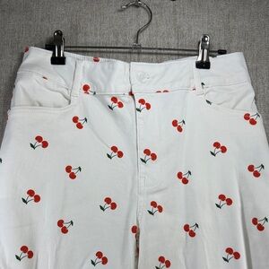 Bagatelle Cherry Print Cropped Wide Leg Pants White Cottagecore Size 8